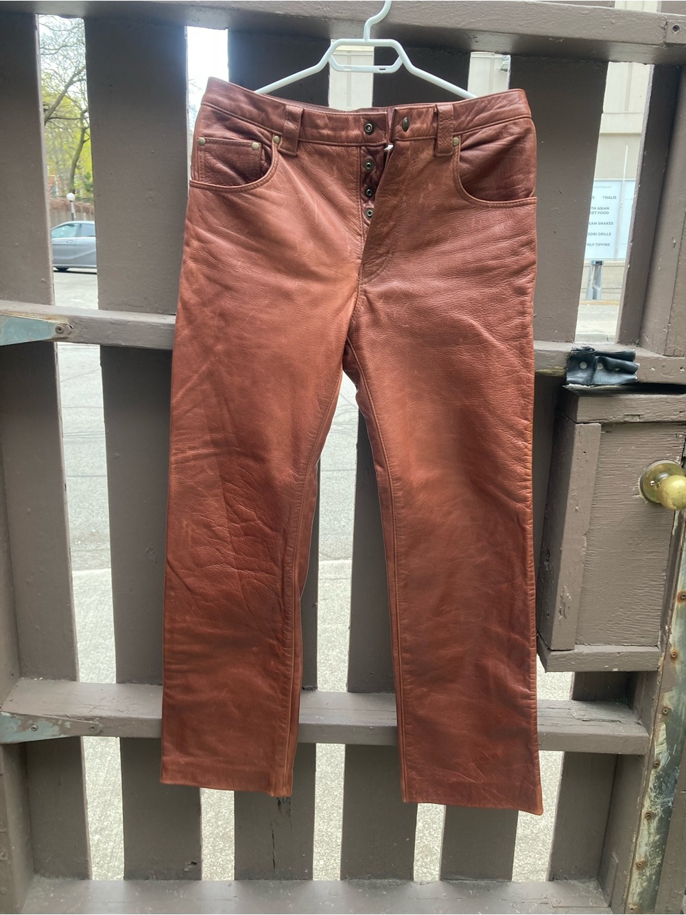 Woman's Genuine Leather Premium heavy  pants 350$USD  Brown  -Classic Button-Fly